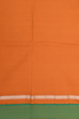 Thread Work Stripe Border In Plain Marigold Orange Dharwad Cotton Saree