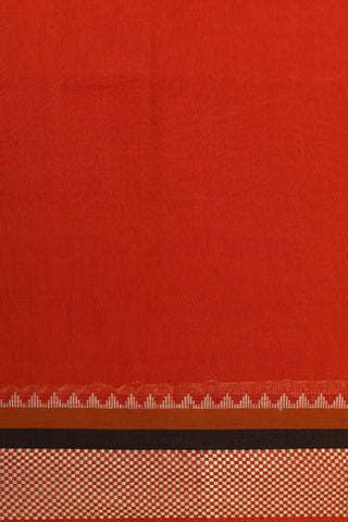 Thread Work Temple Border In Plain Tomato Red Bengal Cotton Saree