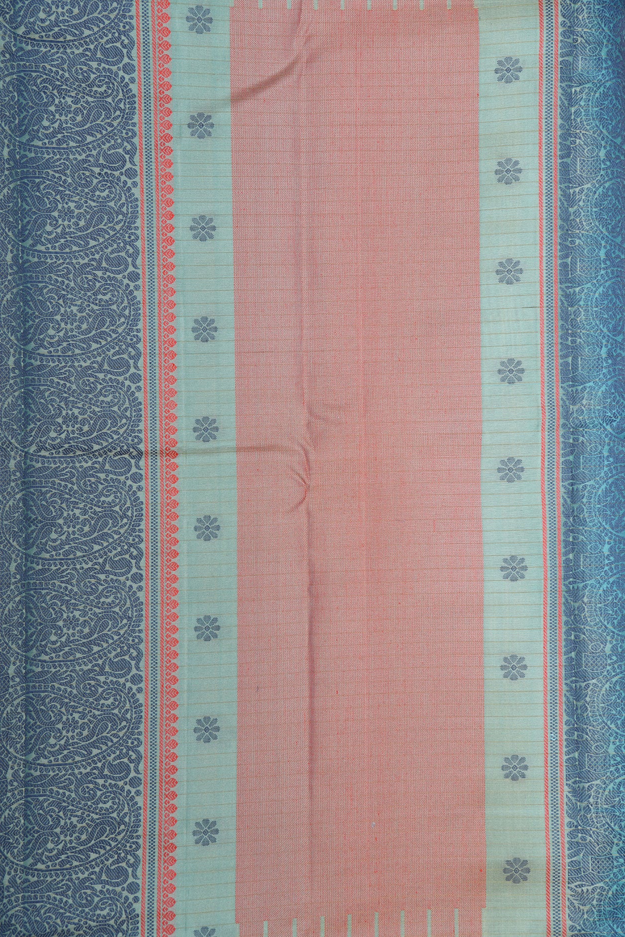 Thread Work Traditional Border In Stripes Turquoise Blue Kanchipuram Silk Saree