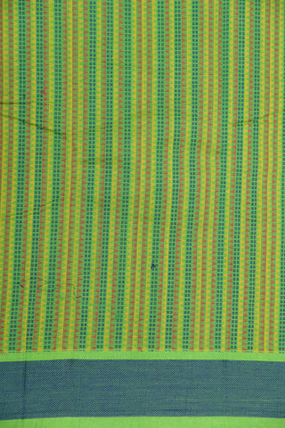 Thread Work Twill Weave Border In Plain Parrot Green Coimbatore Cotton Saree