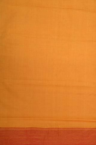 Thread Work Vanki Border In Plain Mango Yellow Mangalagiri Cotton Saree