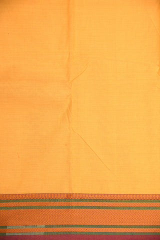 Thread Work Zig Zag Border In Plain Pastel Yellow Chettinad Cotton Saree