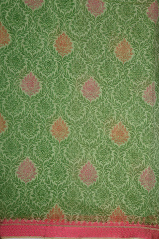 Thread Work Zig Zag Border With Allover Floral Design Green Semi Kota Cotton Saree
