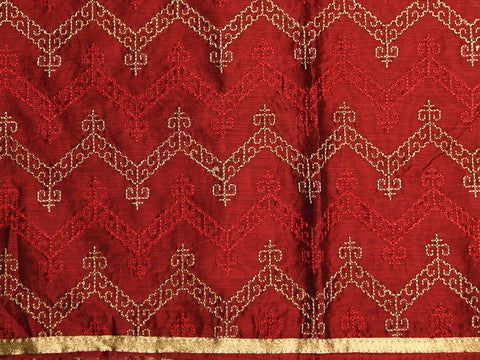 Thread And Zari Embroidered Chevron Design Maroon Chanderi Cotton Unstitched Salwar Material