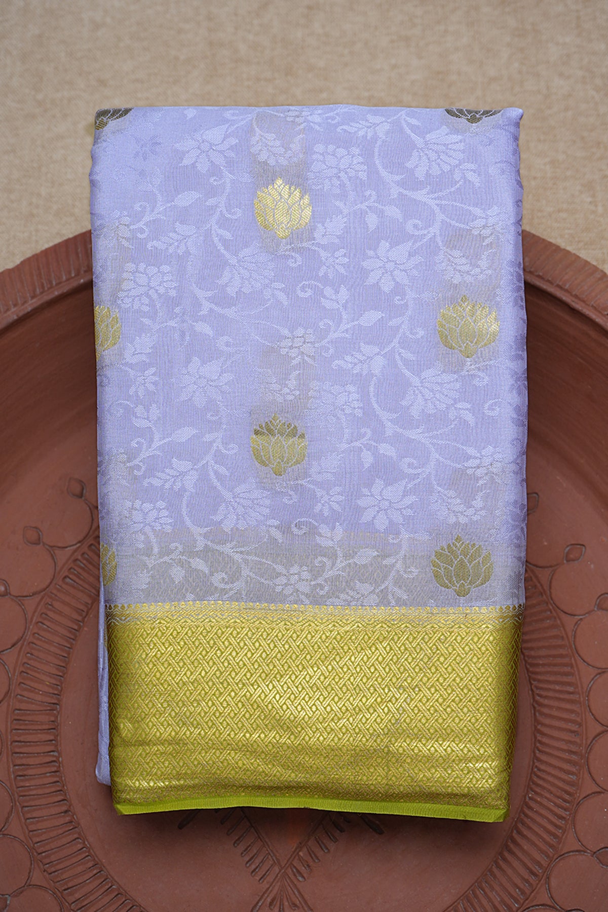 Threadwork And Zari Floral Design Lilac Mysore Silk Saree