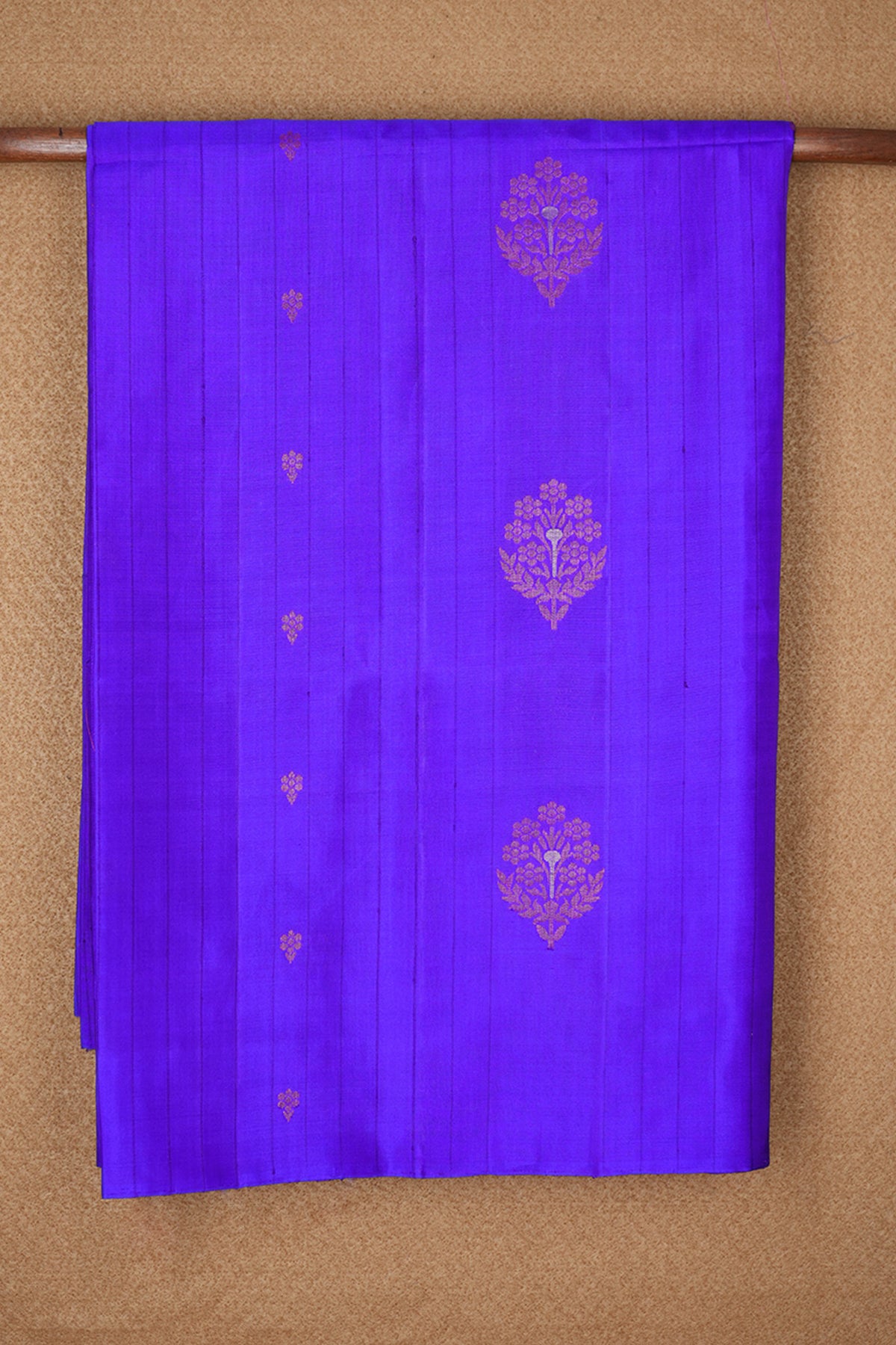 Threadwork And Zari Floral Motifs Royal Blue Soft Silk Saree