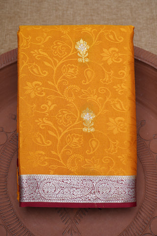 Threadwork And Zari Jaal Design Mustard Mysore Silk Saree