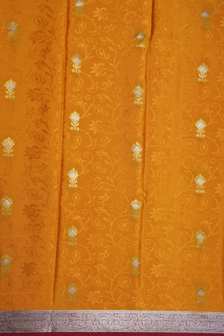 Threadwork And Zari Jaal Design Mustard Mysore Silk Saree