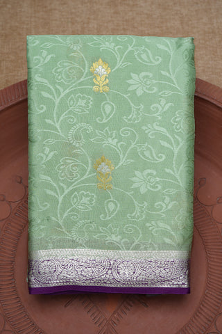 Threadwork And Zari Jaal Design Sage Green Mysore Silk Saree