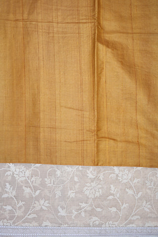 Floral Threadwork Border Golden Yellow Tussar Silk Saree