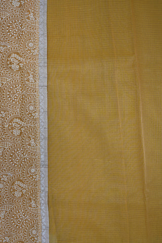 Floral Threadwork Border Pear Green Tussar Silk Saree