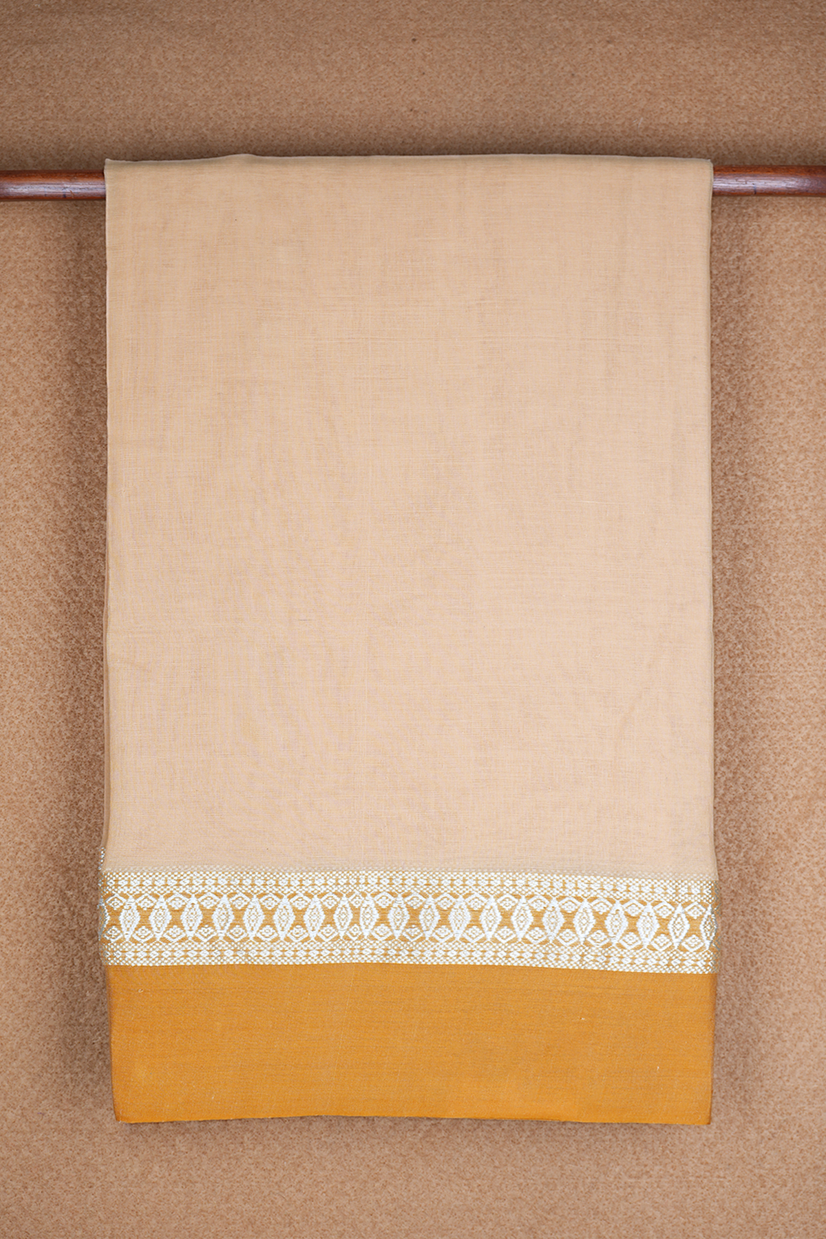 Threadwork Border Plain Dark Cream Color Bengal Cotton Saree