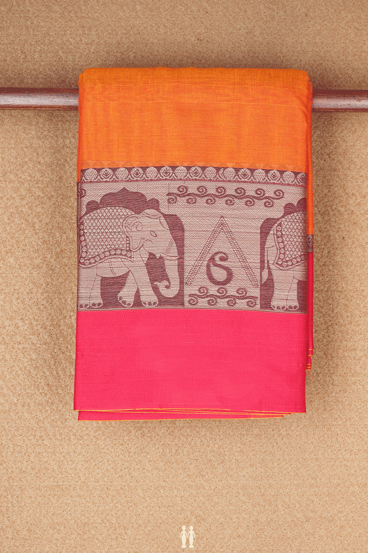 Threadwork Border Plain Royal Orange Chettinadu Cotton Saree