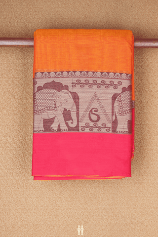 Threadwork Border Plain Royal Orange Chettinadu Cotton Saree