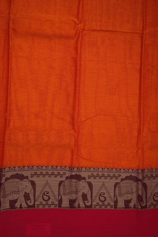 Threadwork Border Plain Royal Orange Chettinadu Cotton Saree