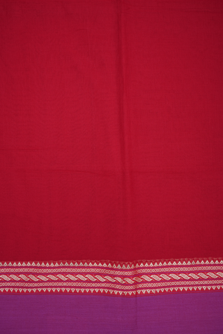 Threadwork Border Plain Ruby Red Bengal Cotton Saree
