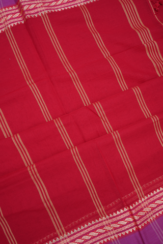 Threadwork Border Plain Ruby Red Bengal Cotton Saree