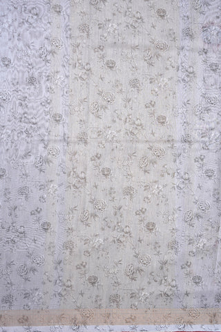 Threadwork Border With Floral Digital Printed Grey Chanderi Silk Cotton Saree