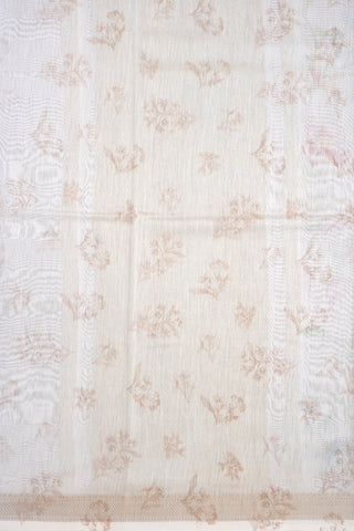 Threadwork Border With Floral Digital Printed Ivory Chanderi Silk Cotton Saree
