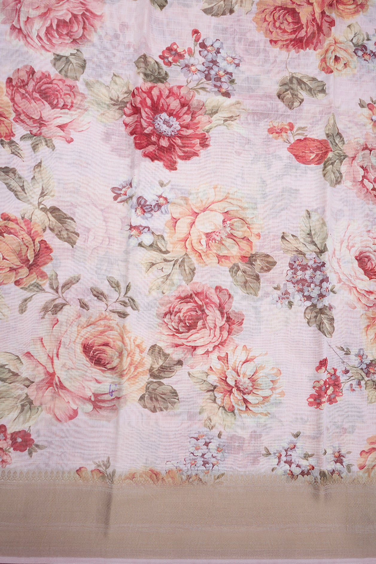 Floral Digital Printed Pastel Pink Chanderi Silk Cotton Saree