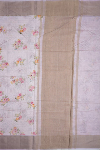 Threadwork Border With Floral Digital Printed Pastel Pink Chanderi Silk Cotton Saree
