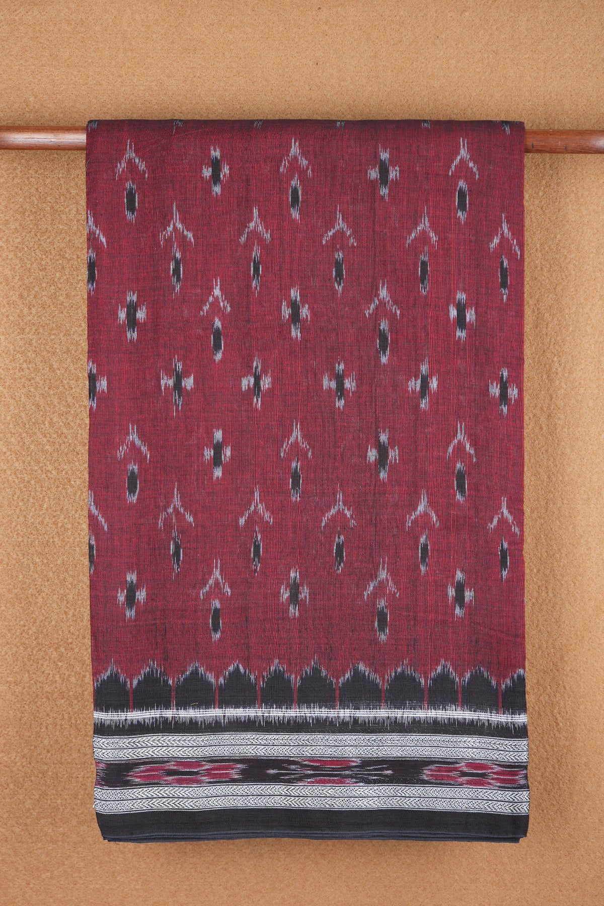 Threadwork Border With Ikat Design Brick Red Pochampally Cotton Saree