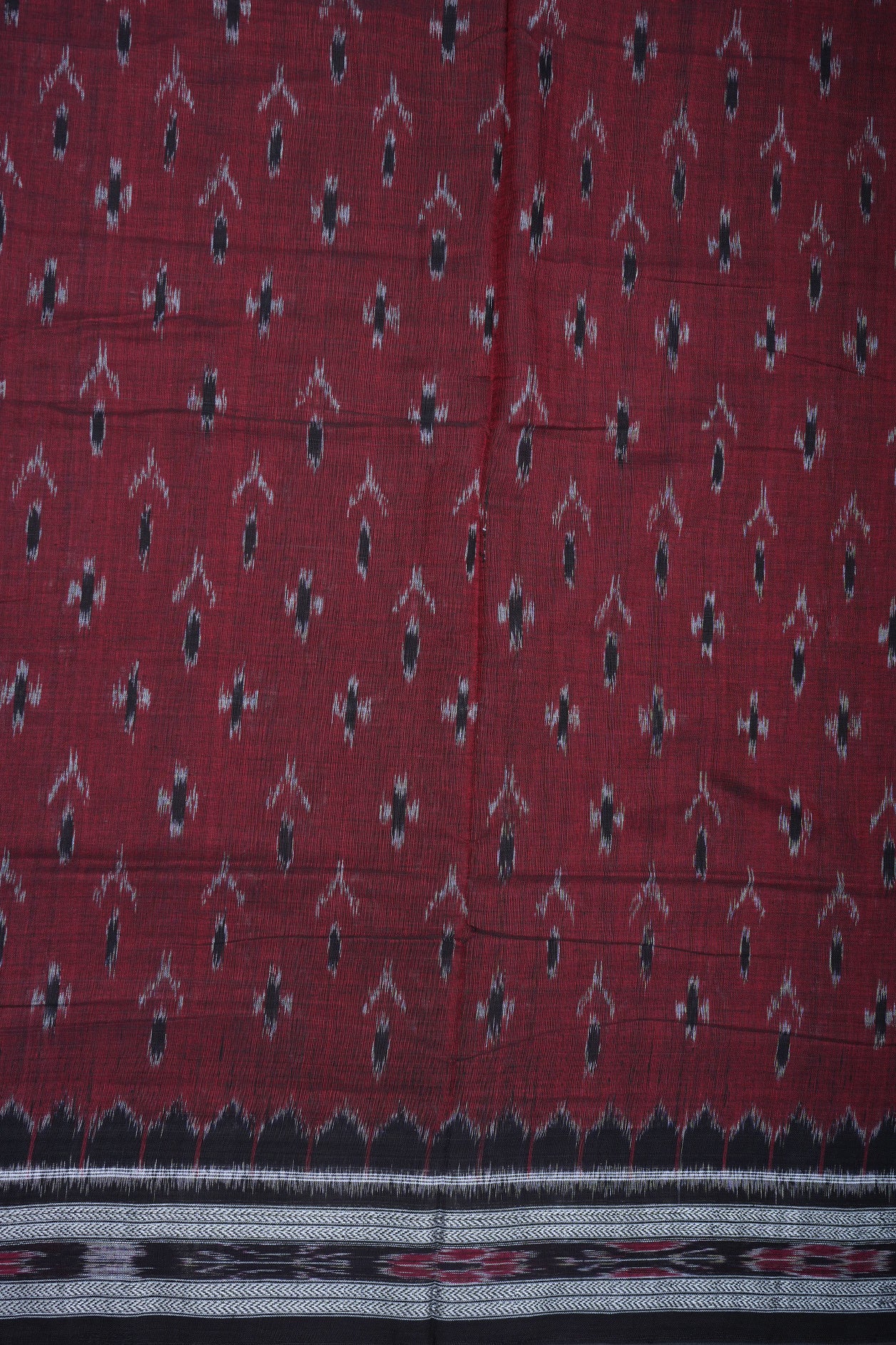 Threadwork Border With Ikat Design Brick Red Pochampally Cotton Saree