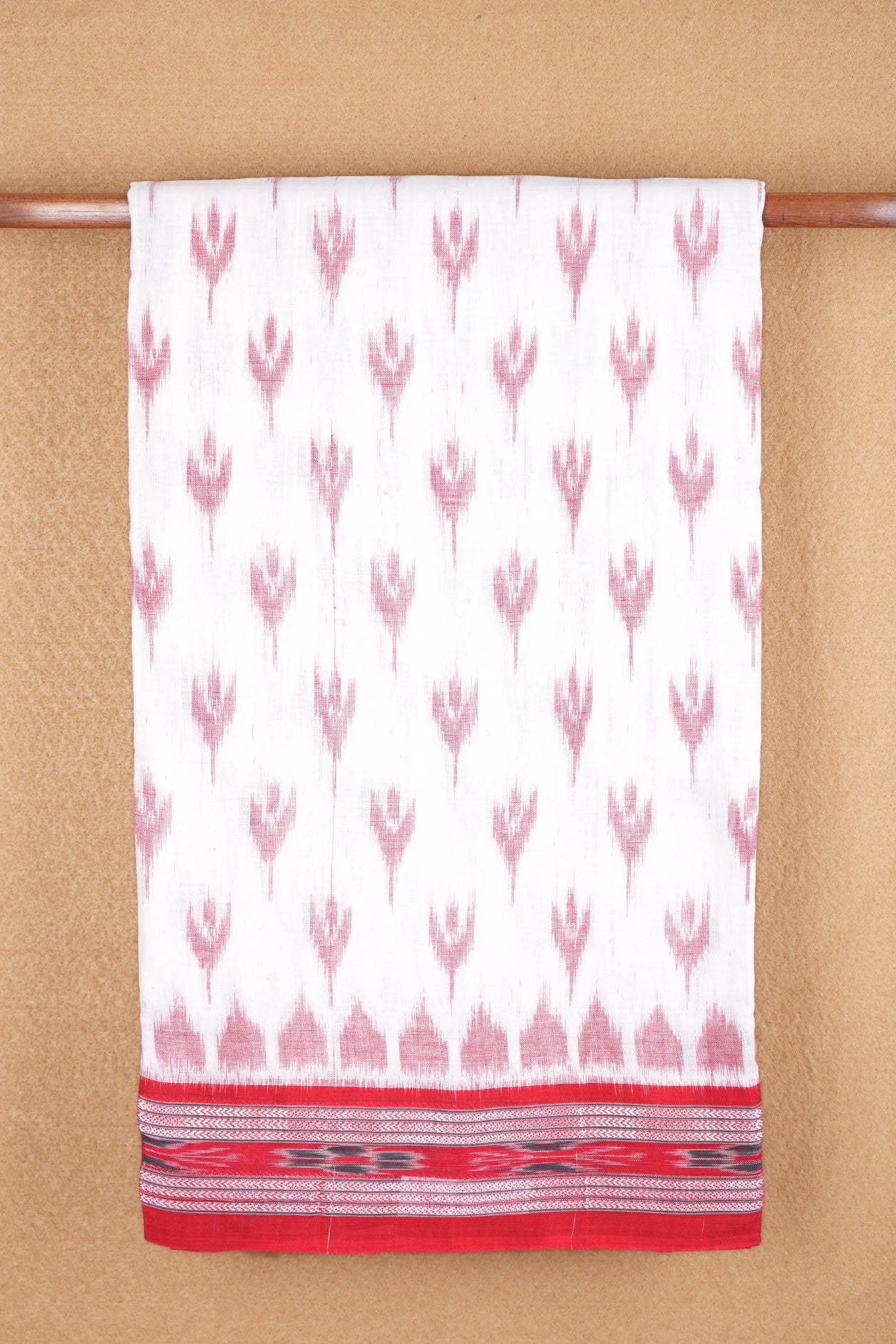 Threadwork Border With Ikat Design Off White Pochampally Cotton Saree