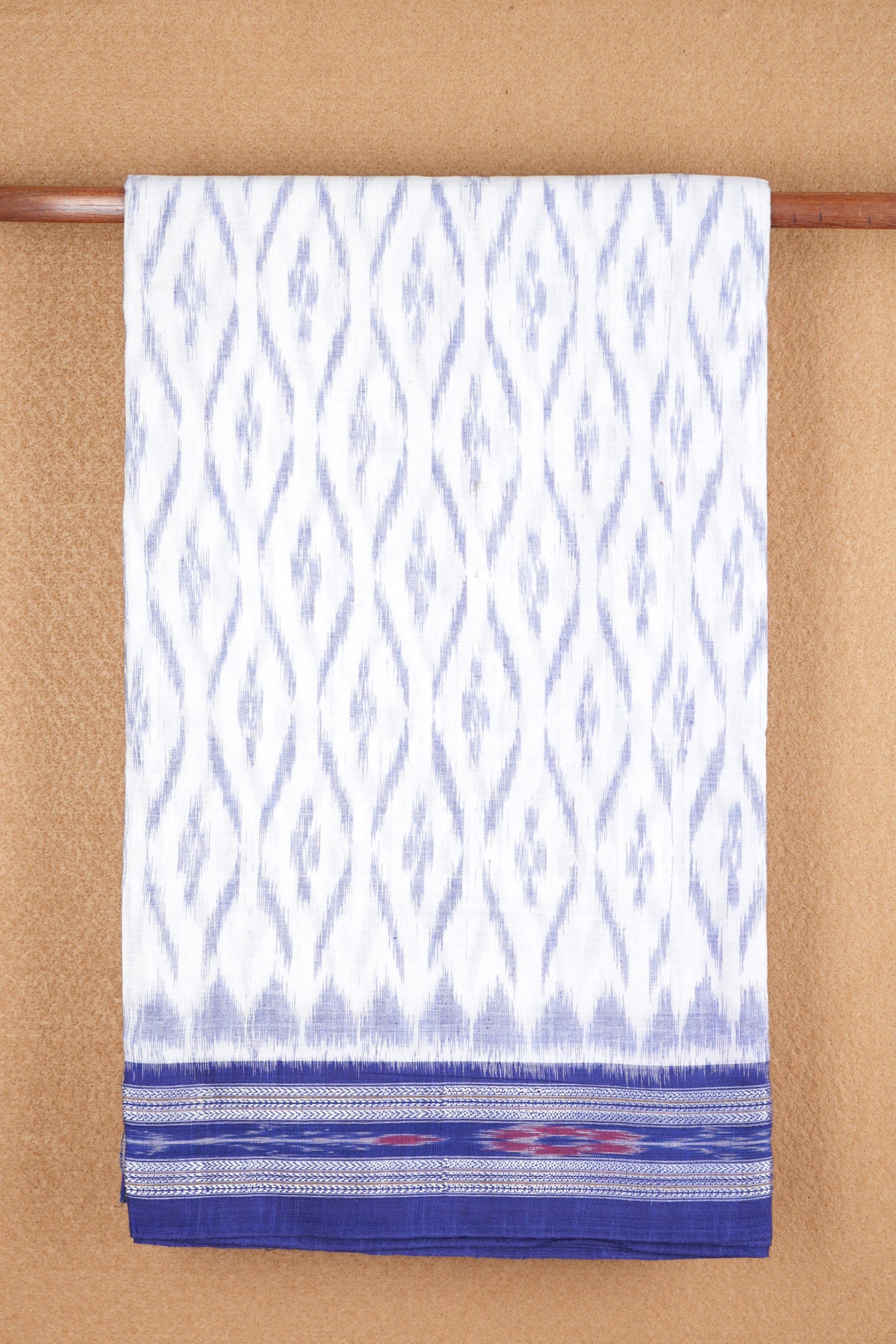Threadwork Border With Ikat Design Off White Pochampally Cotton Saree
