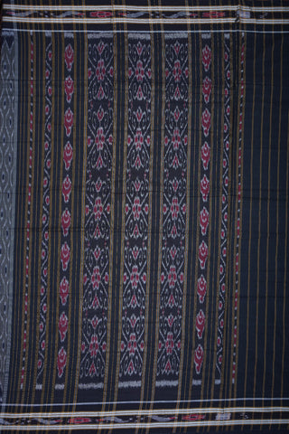 Threadwork Border With Ikat Design Oxford Brown Pochampally Cotton Saree