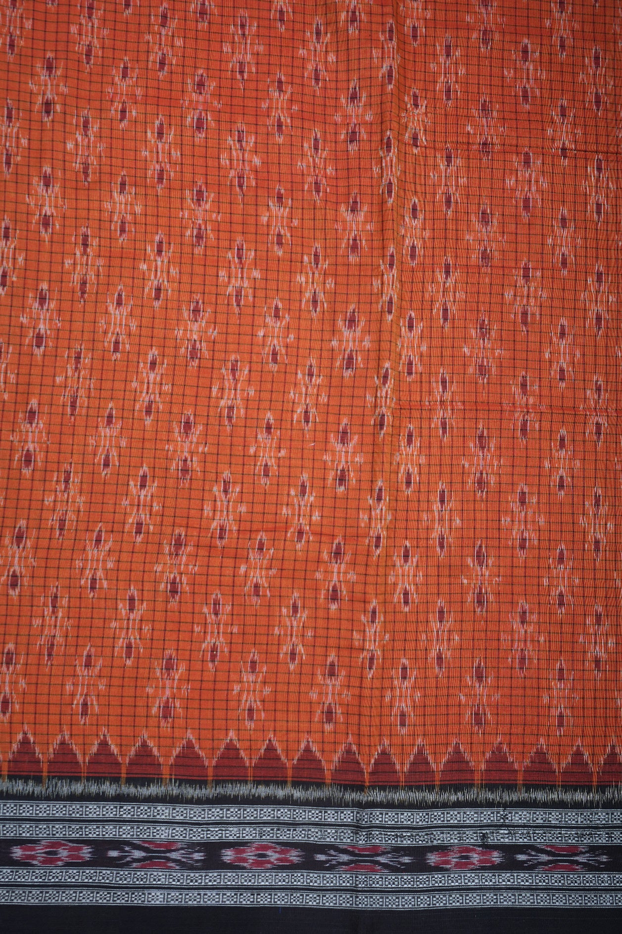Threadwork Border With Ikat Design Ginger Orange Pochampally Cotton Saree