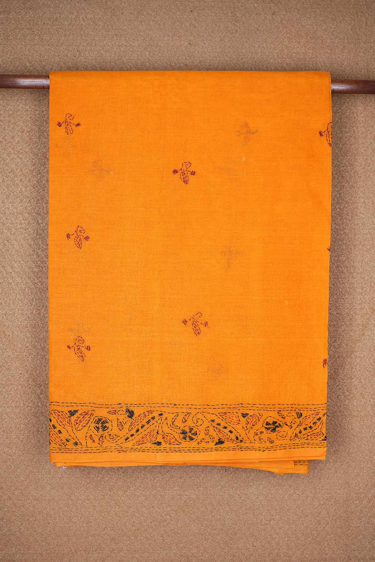 Chikankari Threadwork Butta Honey Orange Bengal Cotton Saree