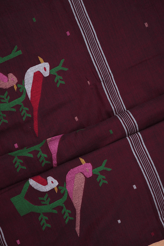 Threadwork Buttas Burgundy Red Bengal Cotton Saree