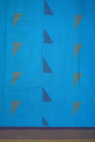 Threadwork Motifs Cerulean Blue Kanchi Cotton Saree