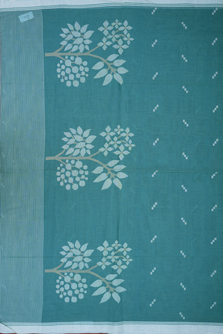 Threadwork Buttas Dusty Turkish Green Bengal Cotton Saree