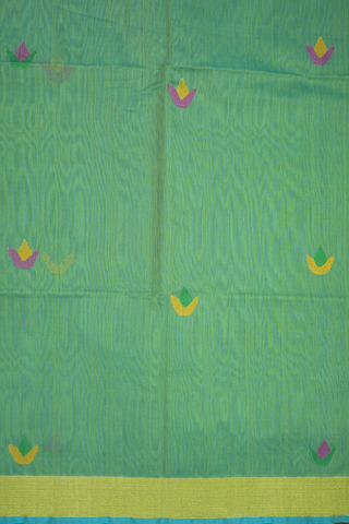 Threadwork Buttas Moss Green Bengal Cotton Saree