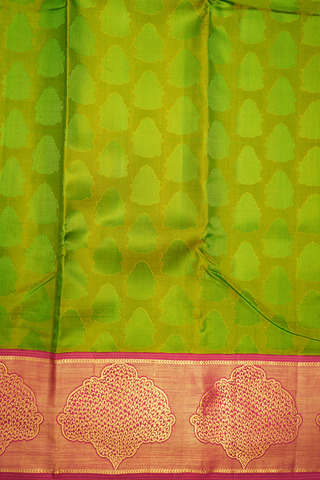 Threadwork Buttas Parrot Green Kanchipuram Silk Saree