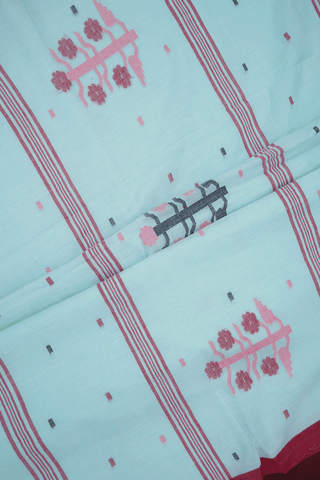 Threadwork Buttas Powder Blue Bengal Cotton Saree