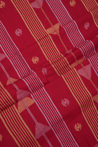 Threadwork Buttas Scarlet Red Bengal Cotton Saree