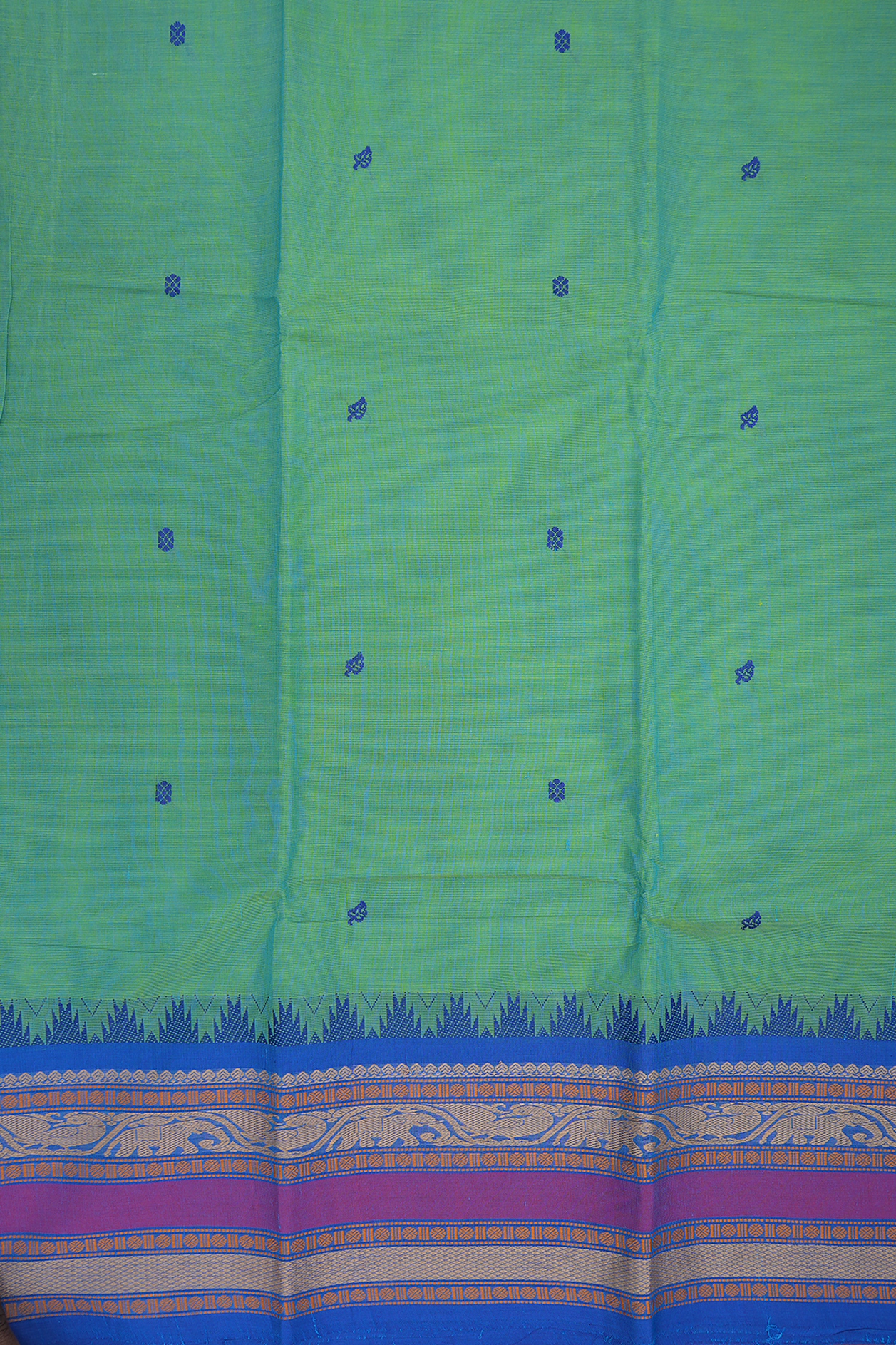 Threadwork Buttas Sea Green Kanchi Cotton Saree