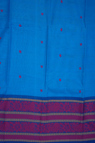 Threadwork Buttis Azure Blue Chettinadu Cotton Saree