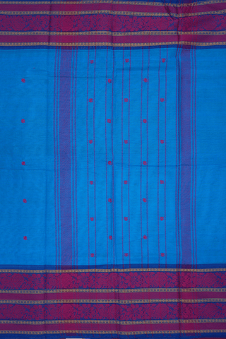 Threadwork Buttis Azure Blue Chettinadu Cotton Saree