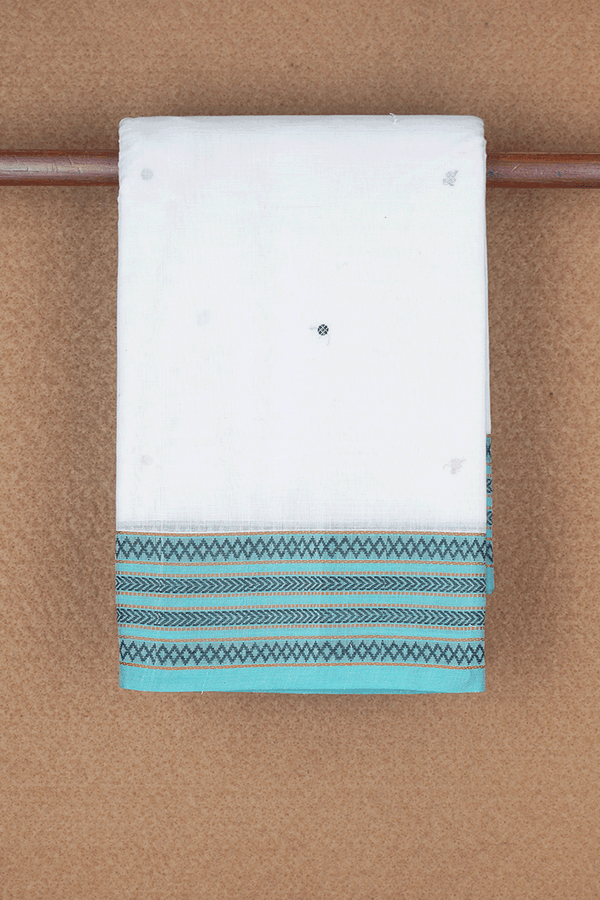 Threadwork Buttis Egg White Kanchi Cotton Saree