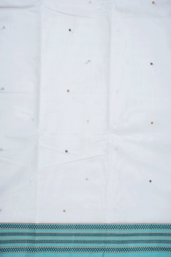 Threadwork Buttis Egg White Kanchi Cotton Saree