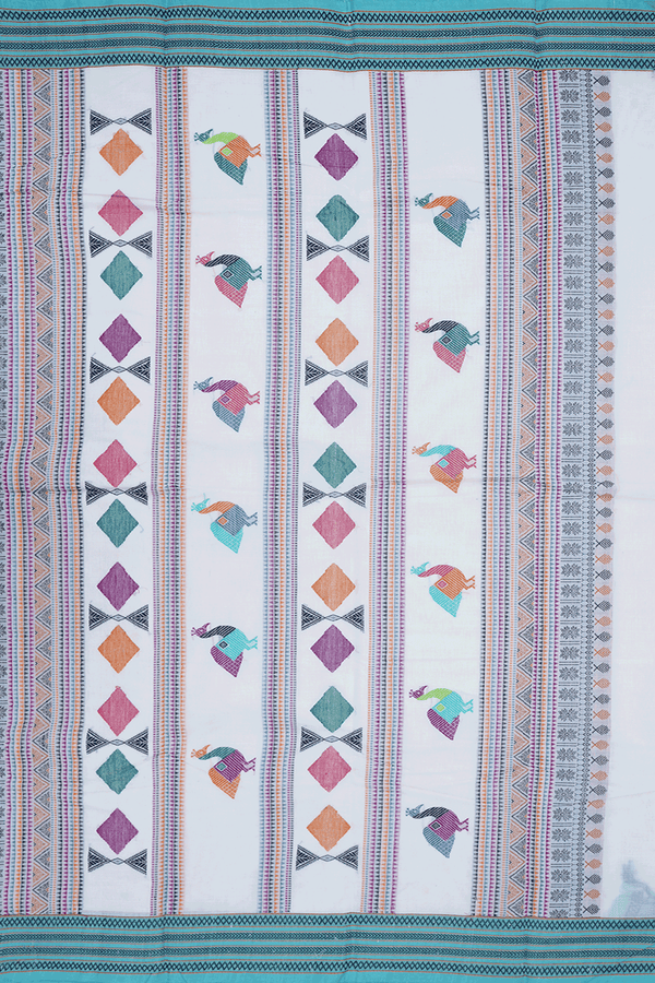 Threadwork Buttis Egg White Kanchi Cotton Saree