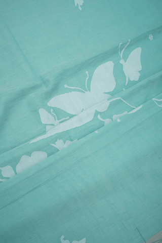 Threadwork Buttis Mint Green Bengal Cotton Saree