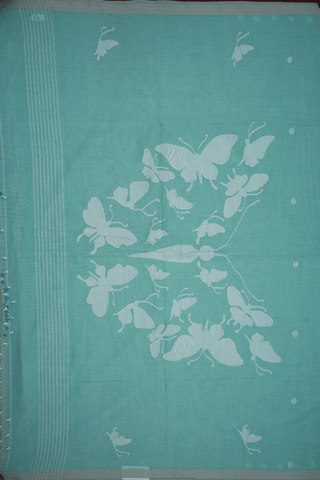 Threadwork Buttis Mint Green Bengal Cotton Saree