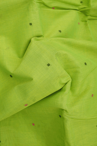 Threadwork Buttis Parrot Green Kanchi Cotton Saree