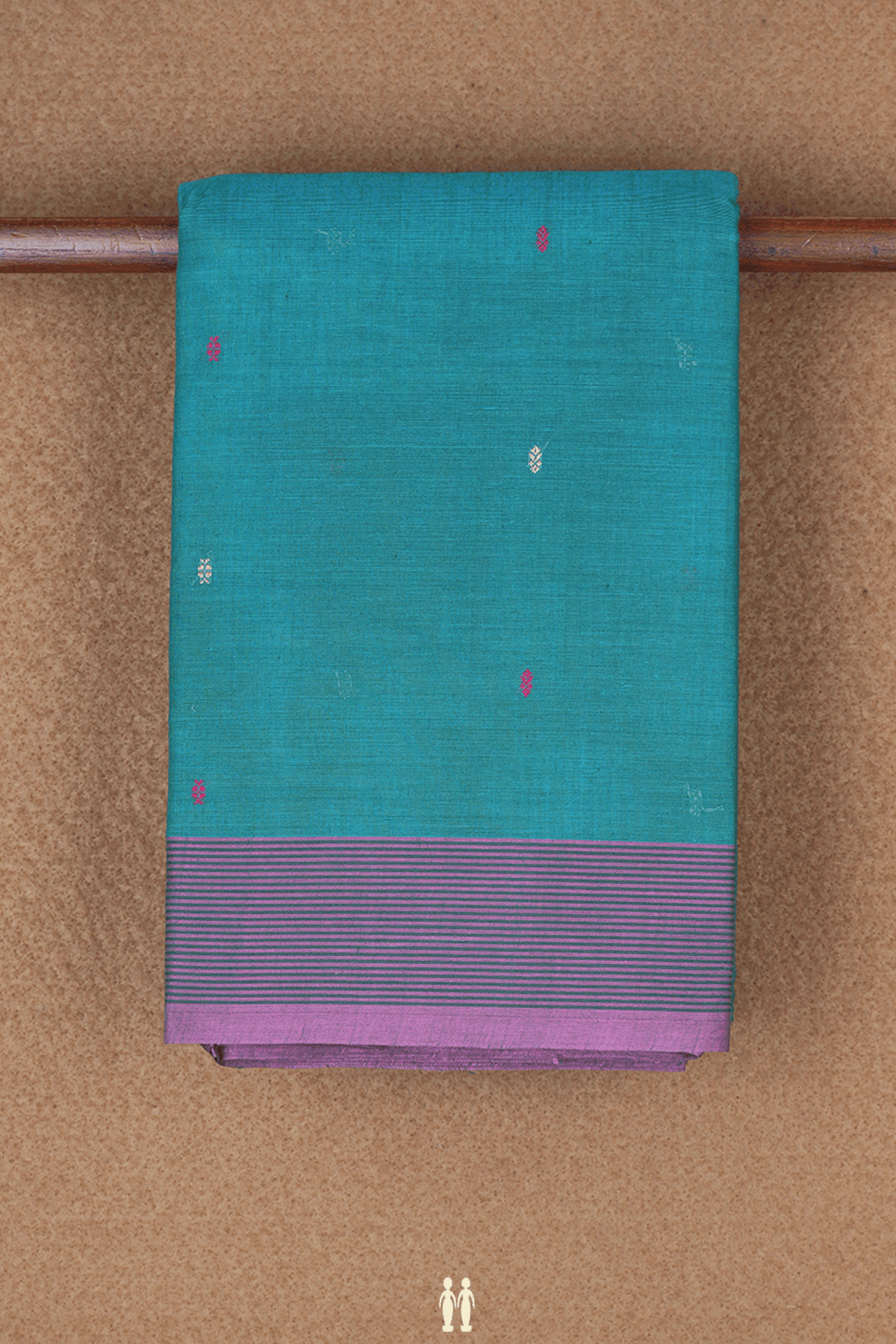 Threadwork Buttis Peacock Blue Kanchi Cotton Saree