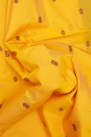 Threadwork Buttis Saffron Yellow Semi Soft Silk Saree